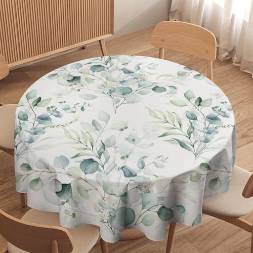 Green Eucalyptus Tablecloth, Watercolor Floral Spring Botanical Plants Herb Sage Print Table Cover for Home Kitchen Dining Table Party Camping Decor, 50x50in