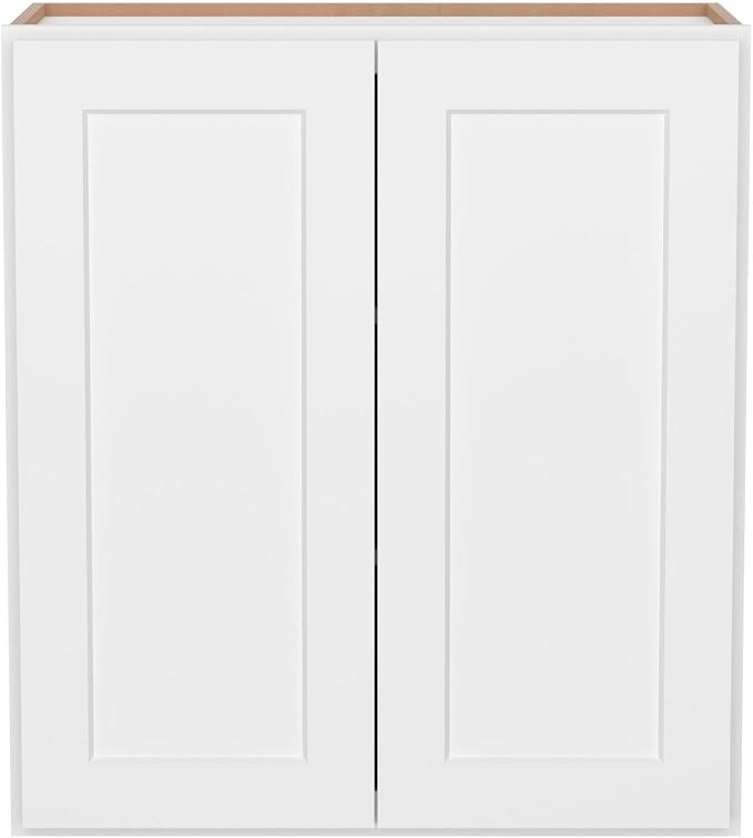 Furinno Shaker 3-Tier Wall Kitchen Cabinet, 2-Door, White | 12 D x 27 W x 30 H, Adjustable Hinges, Soft-Close Shaker-Style Door, Ready to Assemble, Plywood, for Pantry, Dining Room