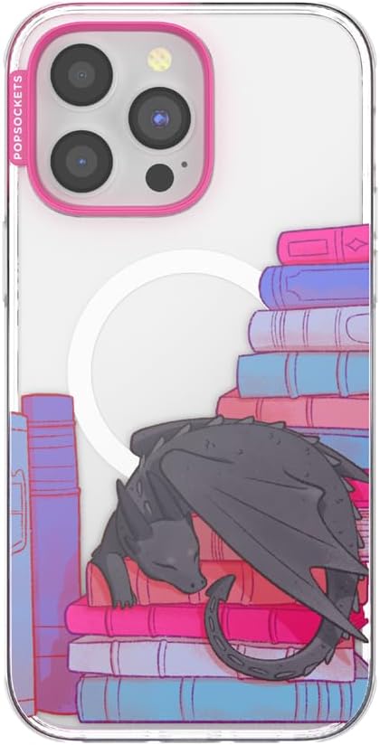 PopSockets iPhone 14 Pro Max Phone Case w/MagSafe- Curled Up & Cozy | Magnetic, Wireless Charging, Camera & Drop Protection, Bookish, Dragon