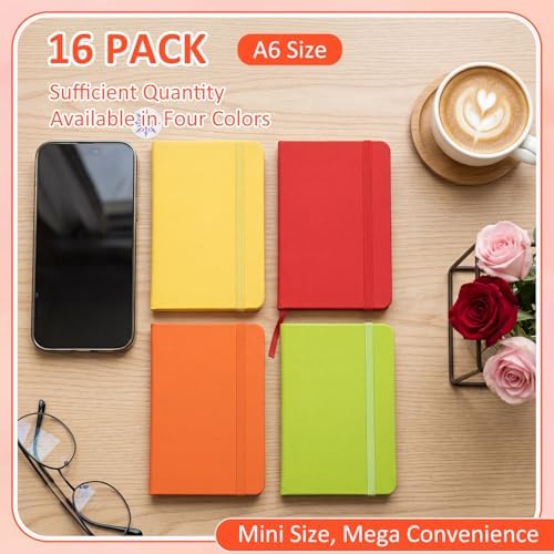Ceenna 16 Packs Pocket Small Notebook Journals Mini Notebook Bulk 160 Pages/80 Sheets Hardcover with Thick Lined Paper 3.7" x 5.7" A6 Small Notepad Bright Color for Office Home Journey Supplies