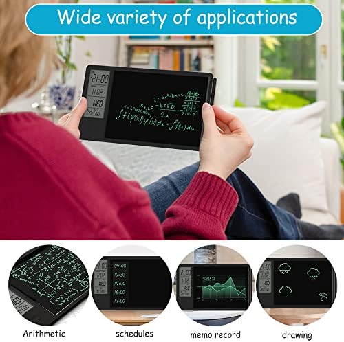 Electronic Calendar with Notepad Digital Clock Date Display Desktop Calendar Rechargeable 9.5inch Writing Board for Office Business Home Decor(Black)