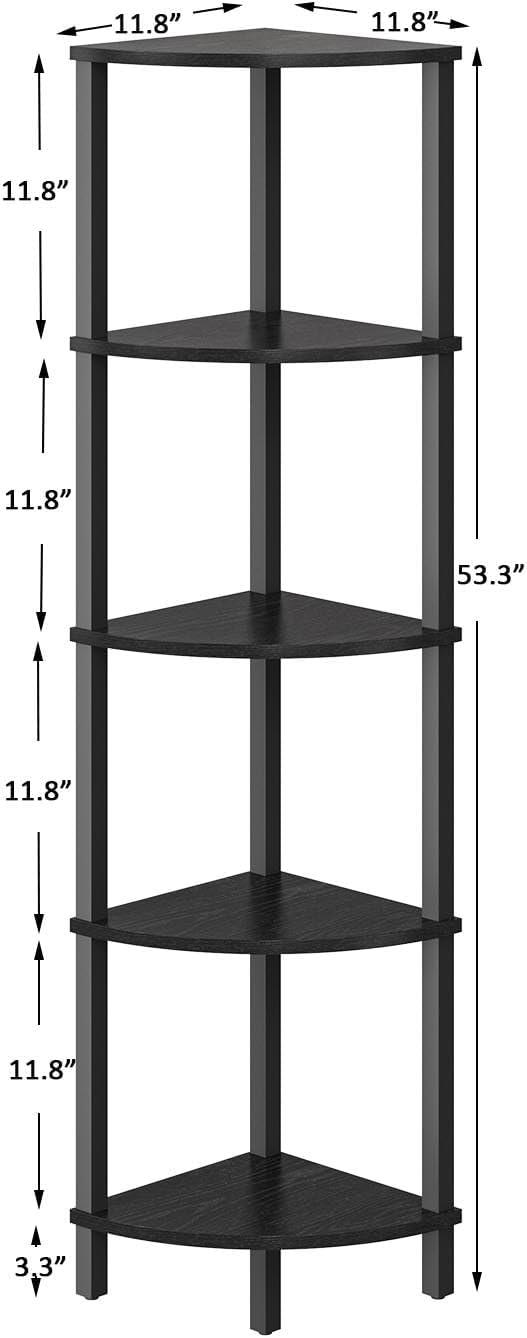 VIMBER Corner Shelf, 5-Tier Corner Bookshelf, Industrial Corner Ladder Shelf, Modern Display Shelf for Living Room, Bedroom, Kitchen, Home Office, Black UJSJ001B