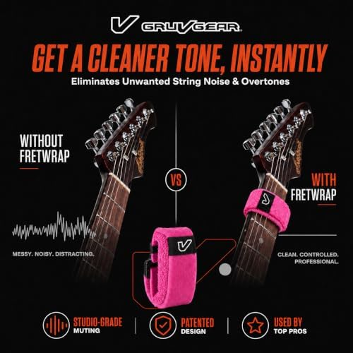 Gruv Gear Fret Wrap & Guitar Mute, Fretwrap for Acoustic, Electric & Bass | String Dampener Recording, Tapping & Practice Accessory (1 Pack, Medium Pink, Fits 5 String Bass, 7 String Guitar)