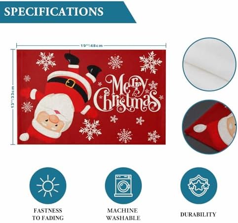 Red Merry Christmas Placemats Set of 4, Funny Hanging Santa Heat Resistant Washable Table Place Mats Snow Winter Holiday Cotton Table Linens Party Holiday Decor for Kitchen Dining Outdoor Indoor