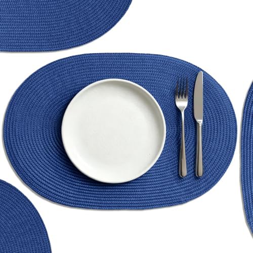 AHHFSMEI Placemats Set of 4 for Dining Table Washable Woven Non-Slip 18x12 inches Placemat Heat-Resistant Durable Table Mats for Dining Table Easy to Clean(Navy Blue 4)