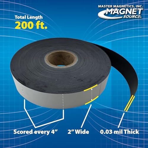 Master Magnetics Flexible Magnet Strip with White Vinyl Coating, 1/32" Thick, 2" Height, 200 Feet Scored Every 4", 1 Roll with - 597-2" x 4" Pieces (ZGN03080W/WKSS4)