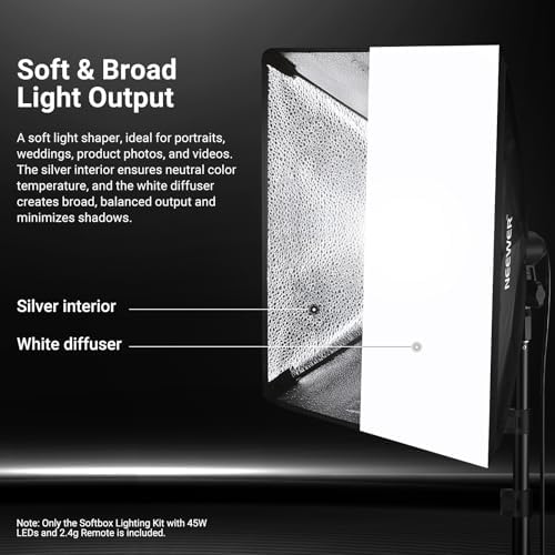 NEEWER 24"x24" 450W Equivalent Softbox Lighting Kit w Tripod Stand, NK104