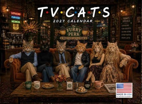 Television Cats Calendar 2027 Funny Pop Culture TV Cat Wall Monthly 12 Month | American Made In The USA