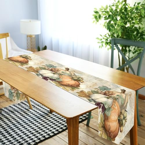 ALAZA Double-Sided Fall Pumpkin Autumn Leaves Thanksgiving2 Table Runner 14x108 Inches Long,Table Cloth Runner for Wedding Birthday Party Kitchen Dining Home Everyday Decor