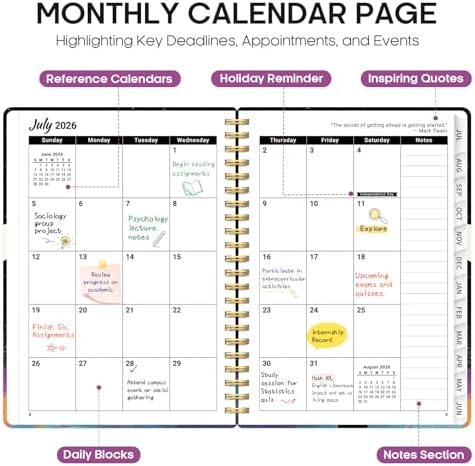 Planner 2026-2027, Monthly & Weekly Jul 2026-Jun 2027 Planner Calendar