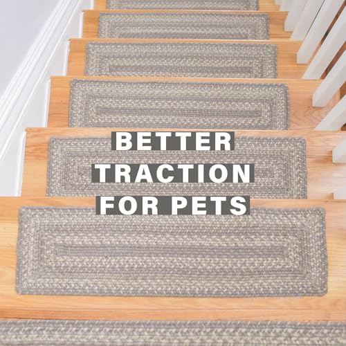 Homespice Grey Cloud Jute Braided Stair Treads, Rect 8x28 Set of 13