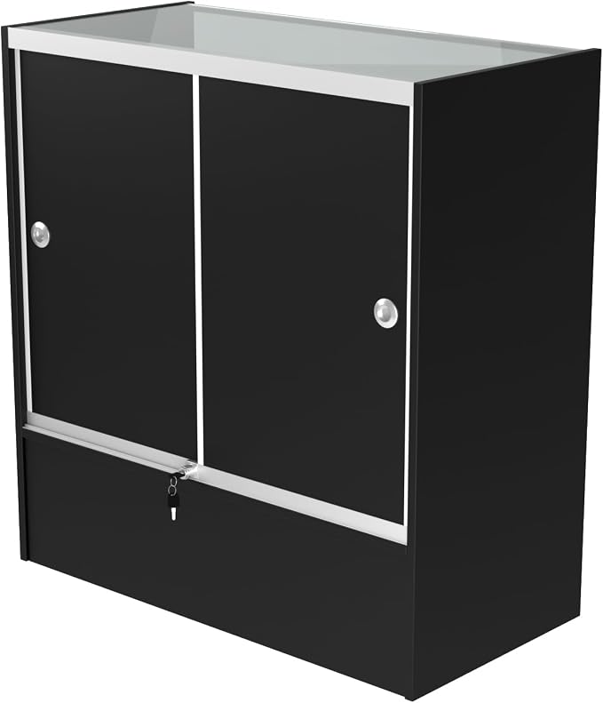 WISDOMFUR 3-Foot Display Showcase, Black, 36" x 18" x 38" | Half Vision Retail Cabinet, Glass Top, Storage Base