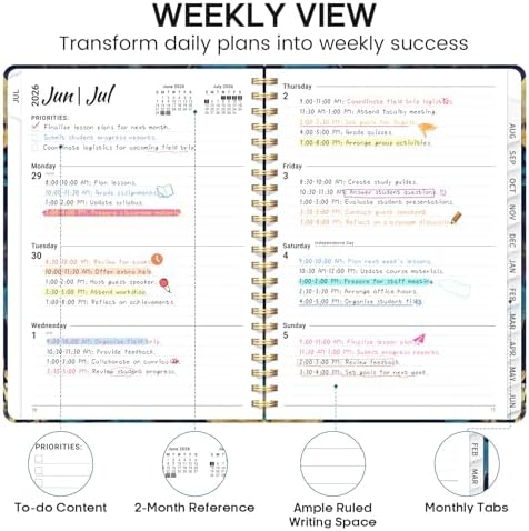 Planner 2026-2027, Weekly & Monthly Academic Calendar, Jul 2026 – Jun 2027