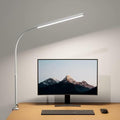 SUPERDANNY Eye-Caring LED Desk Lamp Work Lamp Office Lamp with Side Clamp | White, Touch Control, 360° Flexible Gooseneck, 3 Modes Smooth Dimming, Memory Function, Adapter, Metal, for Home Office Dorm