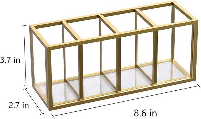 NIUBEE Gold Acrylic Pen Holder 4 Compartments, Desk Office Pencil Cup Desk | Scratch-resistant thick acrylic with 4 slots for pens, pencils, makeup brushes, office, vanity and school use