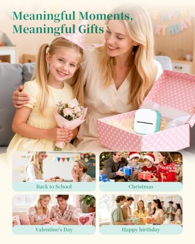 Memoking Mini Sticker Printer T02 Mini Thermal Printer with 6 Rolls Paper