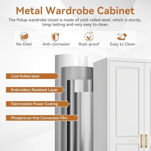 Polup Metal Armoire Wardrobe Closet, 71" Tall Wardrobe Cabinet with 2 Doors