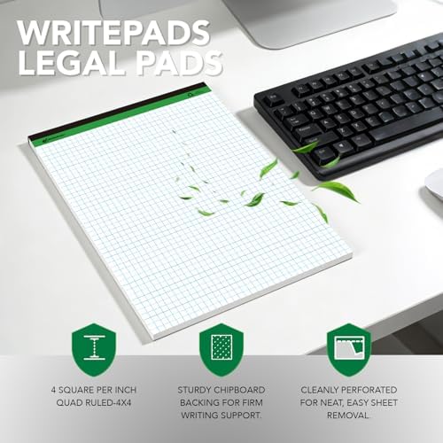 KAISA Graph Paper Legal Pads Writing Pads 6 pad 300 Sheets Recycled Paper 8.5"x11.75" Quad Ruled 4x4 Perforated 50sheets/pad Grid Paper Notepads Writing Tablet White For Office Supplies (White 6pad, 8.5x11.75'')