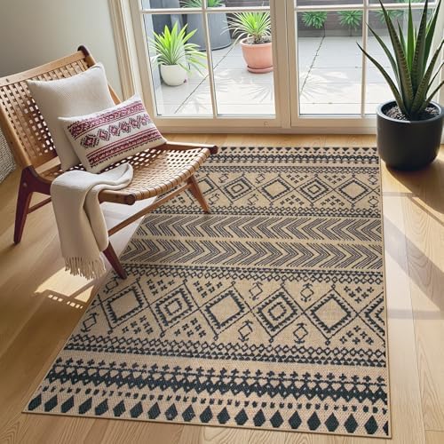 Lahome Boho 3x5 Entryway Front Porch Rug, Black Washable Outdoor Patio Rug