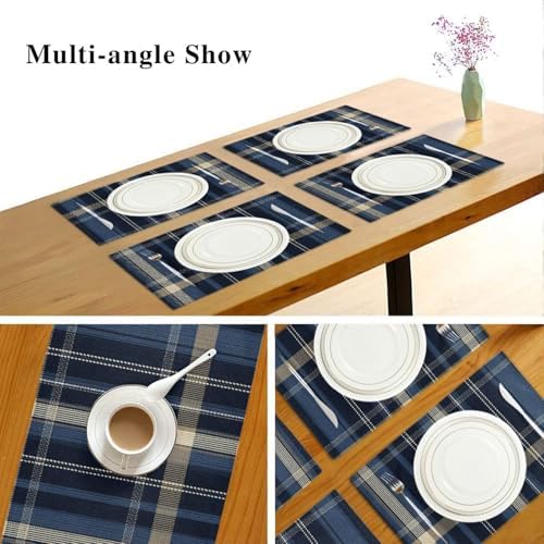 ALAZA Navy Plaid Tartan Pattern Set of 6 Placemats Rectangle Table Mat for Dining Table Restaurant Kitchen Home Decor, 12" x 18"