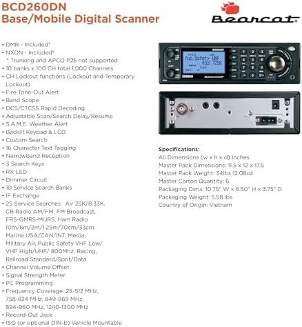 Uniden Bearcat BCD260DN Base/Mobile Digital Scanner, Performance Features, Band Scope Rapid System/Channel Number Tagging, Narrowband Reception, Search Features to Detect Signals Faster Than Ever