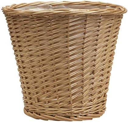 Household Essentials Willow Wicker Waste Basket, Medium, Handwoven with Built-in Plastic Liner, Durable and Attractive Weave, Tapered Design, Compact, Easy to Clean, Natural