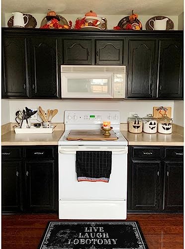 Goth Kitchen Mat Set of 2 - Non Slip Halloween Spooky Kitchen Rugs Black Goth Rug Skull Witchy Rug for Home Kitchen - Live Laugh Lobotomy Sign - Halloween Gothic Kitchen Decor Accessories
