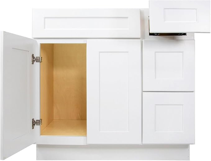 Furinno Shaker Drawers Right Bath Vanity Cabinet Without Top, Ready to Assemble, 21 D x 36 W x 34.5 H, White