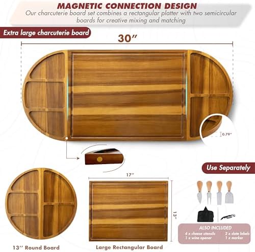 Extra Large Charcuterie Board, 30''x13'' Acacia Cheese Board Set