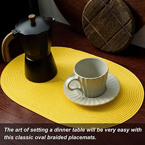 AHHFSMEI Placemats Set of 4 for Dining Table Washable Woven Non-Slip 18x12 inches Placemat Heat-Resistant Durable Table Mats for Dining Table Easy to Clean (Oval Yellow, 4)