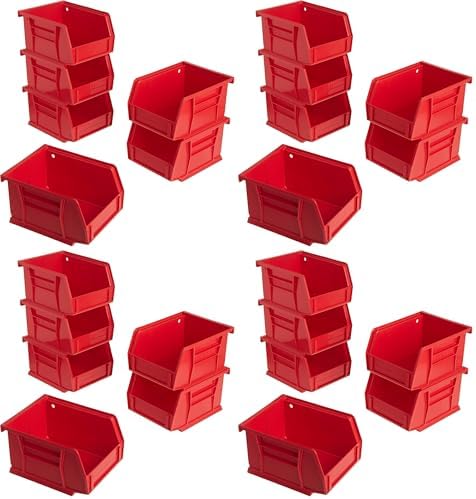 Akro-Mils 30210 AkroBins Plastic Storage Bins, Space-Saving Stackable Bins for Garage, Pantry, Craft Organization, 5" x 4" x 3", Red, (Pack of 24)