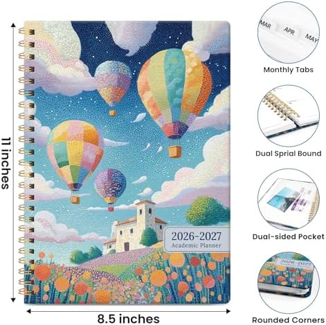 Large Planner 2026-2027, A4 (8.5" x 11") Hardcover Weekly & Monthly Planner July 2026 - June 2027 with Monthly Tabs, Academic Planner for School, Work and Office, Balloon Valley