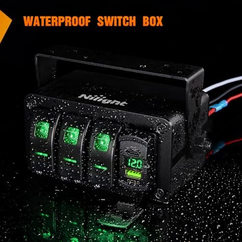 Nilight 3 Gang Rocker Switch Box 12V SPST ON Off Toggle Switches PD Type C and QC USB Charger Voltmeter LED Light Waterproof Aluminum Mount Bracket Panel DIY Stickers for Boat Car RV Truck