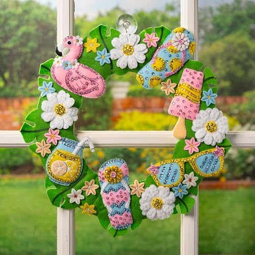 Bucilla Felt Applique Wreath Making Kit, Summer Fun, Perfect for Holiday DIY Arts and Crafts, 89706E