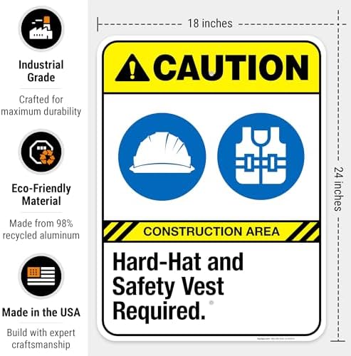 Hard-Hat and Safety Vest Required Sign, ANSI Caution Sign,