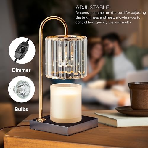 Mikasa 13.8 Inch Clear Glass Shade Electric Candle Warmer with Wood Base - Flameless Candle Melter for Home Decor, Safe Fragrance Diffuser Lamp, Fits Jar Candles Up to 4 Inches, 50W Halogen Bulb