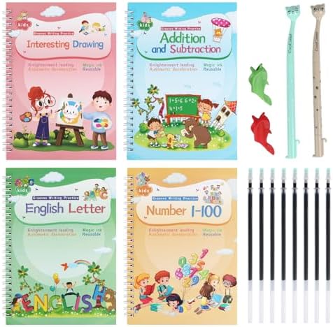 Magical Handwriting Workbooks Handwriting Practice Copybook, Handwriting Aid Magic Pen Reusable Copybook Grooves Template Design for Children Books Suitable for Children's Learning (4)