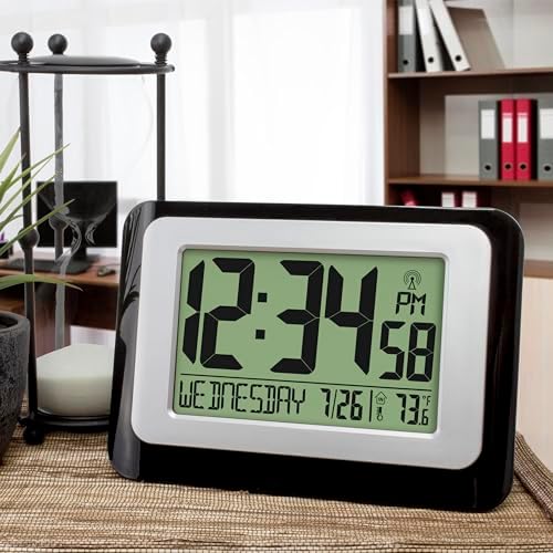 La Crosse Technology W88631 Digital Atomic Black Wall Clock with Temperature