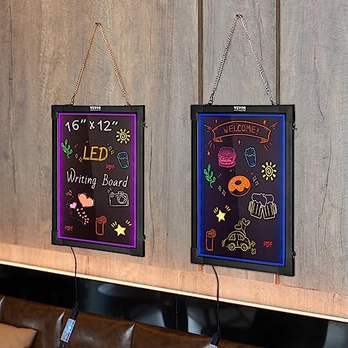 VEVOR LED Message Writing Board, 16"x12" Illuminated Erasable Lighted Chalkboard, Neon Effect Menu Sign Board, Drawing Board with 8 Fluorescent Chalk Markers and Remote Control, for Home Wedding Shop