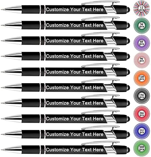 Qingxily Up to 300 Pcs Custom Pens Bulk Personalized Pens with Free Engraving Customized Stylus Ballpoint Pens with Your Name Text Message for Business Graduation Anniversaries-12 Pcs