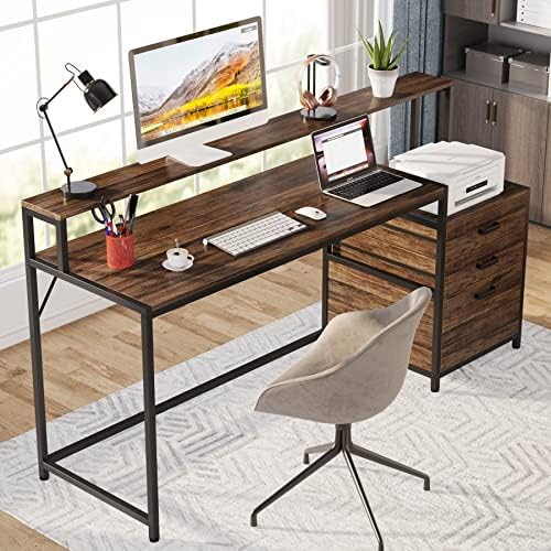 Tribesigns 63 Inch Computer Desk with File Drawer Cabinet, Ergonomic Desk