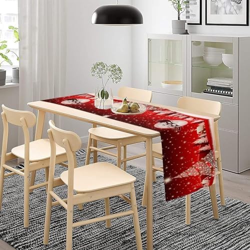 Merry Christmas Table Runner Red Snowflakes ,Xmas Ball Ornaments Snow Red Table Runners for Dinning Table,Snowflake Sparkle Kitchen Decor,Holiday Dinner Decoration-13x108 Inch
