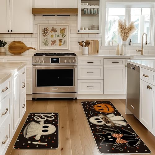 Artoid Mode Black Cats Boo Halloween Kitchen Mats Set of 2-17x29+17x47