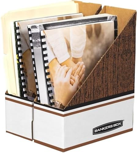 Bankers Box 12-Pack Magazine File Holders, Oversized Letter, Wood Grain | Organize oversized catalogs, manuals, and project binders with extra-capacity files built for heavier materials.