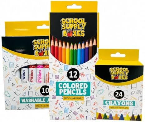 Elementary School Essentials Bundle | Case (4 Boxes) - 91 Pieces per Box | School Supply Boxes - Back to School Essentials | Includes Binders, Folers, Notebooks, Paper, Pencils, Pens, & More