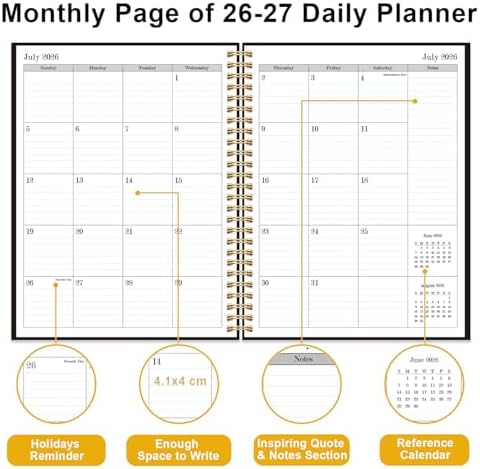 Daily Planner 2026-2027 - July 2026 to June 2027, 7" x 10", Black