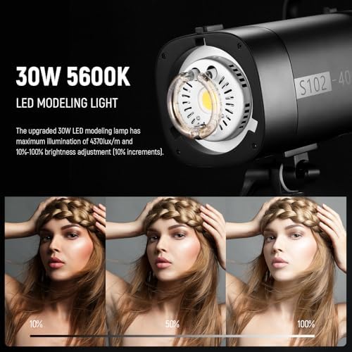 NEEWER S102-400W PRO Flash Lighting Kit (2 Pack) with 2X 2.4G Trigger, 2X Photography Light Stand, 2X Softbox, 5 in 1 Reflector, Bag, 400Ws GN62 5600K 30W LED Modeling Lamp Bowens Mount Silent Fan
