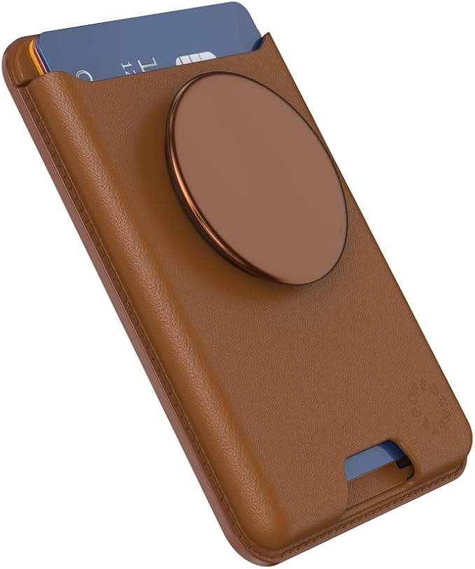 PopSockets Phone Wallet for MagSafe with Grip- Cognac | PopWallet, Holds 3 Cards, Magnetic, Removable, Secure, Brown, Plain, Cream, Beige, Summer Spring