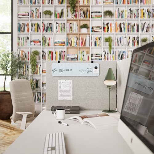 U Brands Magnetic Cubicle/Wall Glass Dry-Erase Weekly Calendar Board, 20" X 5.5" Inches, White Frosted Surface, Frameless