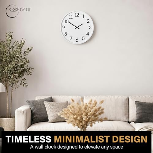 Clockswise 11" Modern Minimalist Round Wall Clock Black Arabic Numerals White Dial Analog Display Step Movement Mechanism Easy-to-Read Timepiece for Living Room Kitchen Office or Bedroom Wall Decor